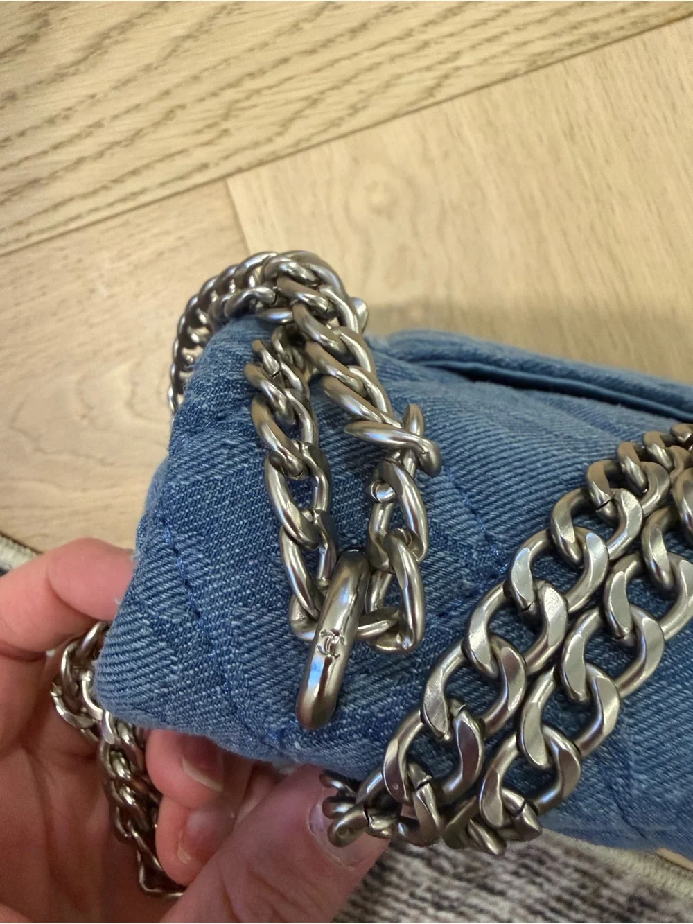 Designer Inspired Blue Quilted Mini Flap Crossbody with Silver Hardware